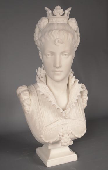 FAURE DE BROUSSÉ - Bust of a woman in Renaissance costume in statuary marble-1