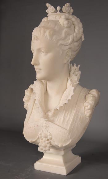 FAURE DE BROUSSÉ - Bust of a woman in Renaissance costume in statuary marble-2