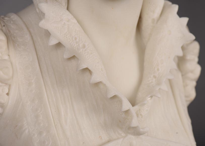 FAURE DE BROUSSÉ - Bust of a woman in Renaissance costume in statuary marble-6