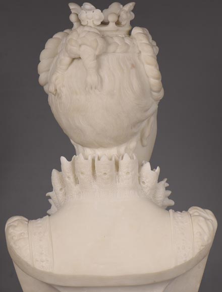 FAURE DE BROUSSÉ - Bust of a woman in Renaissance costume in statuary marble-8