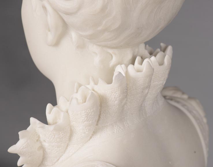 FAURE DE BROUSSÉ - Bust of a woman in Renaissance costume in statuary marble-9