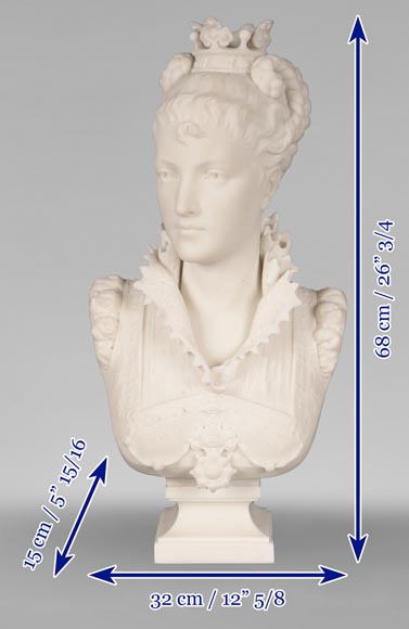 FAURE DE BROUSSÉ - Bust of a woman in Renaissance costume in statuary marble-11