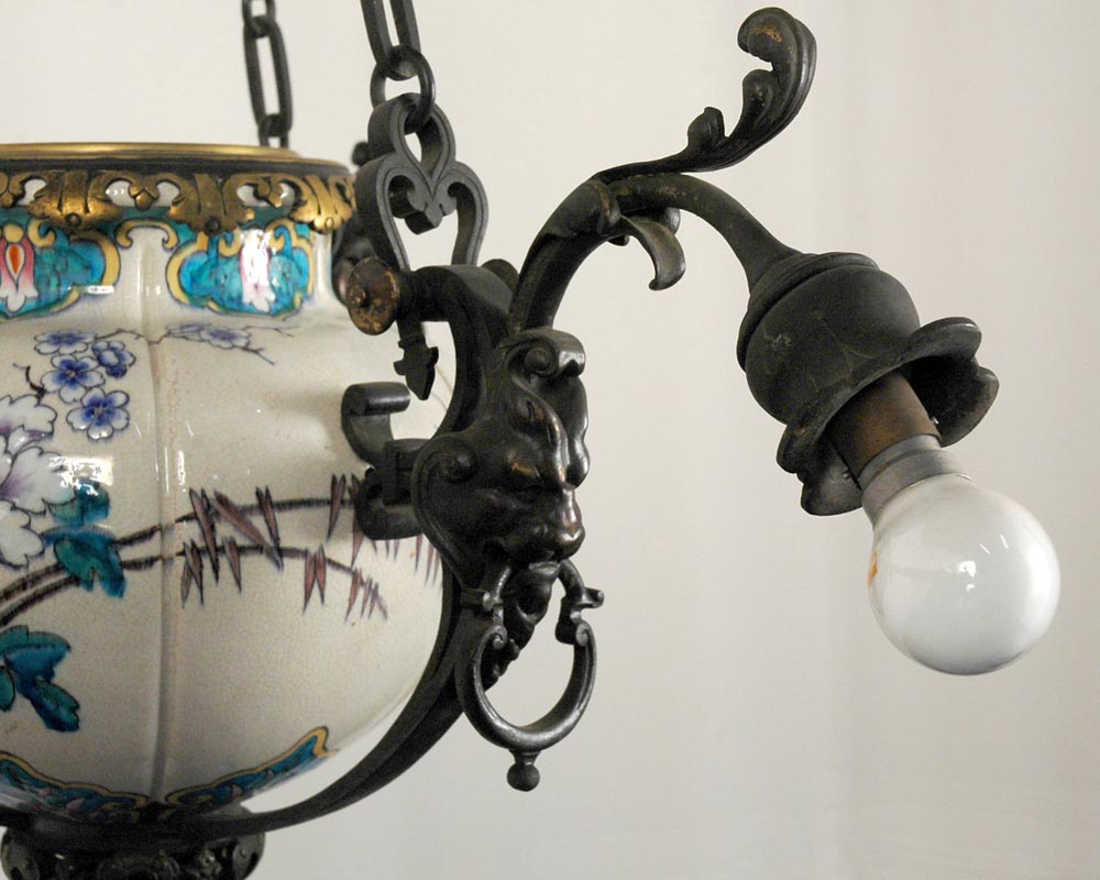 JULES VIEILLARD AND CO (Attributed to) : Chandelier with suspended earthenware center-3
