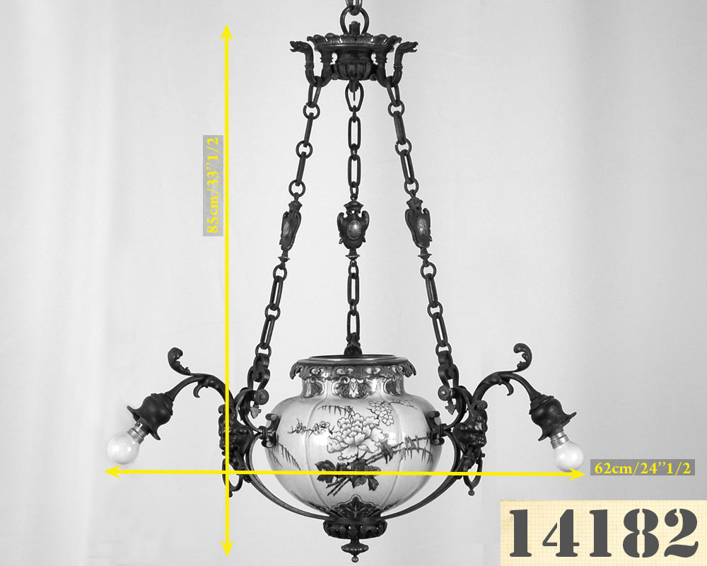 JULES VIEILLARD AND CO (Attributed to) : Chandelier with suspended earthenware center-4