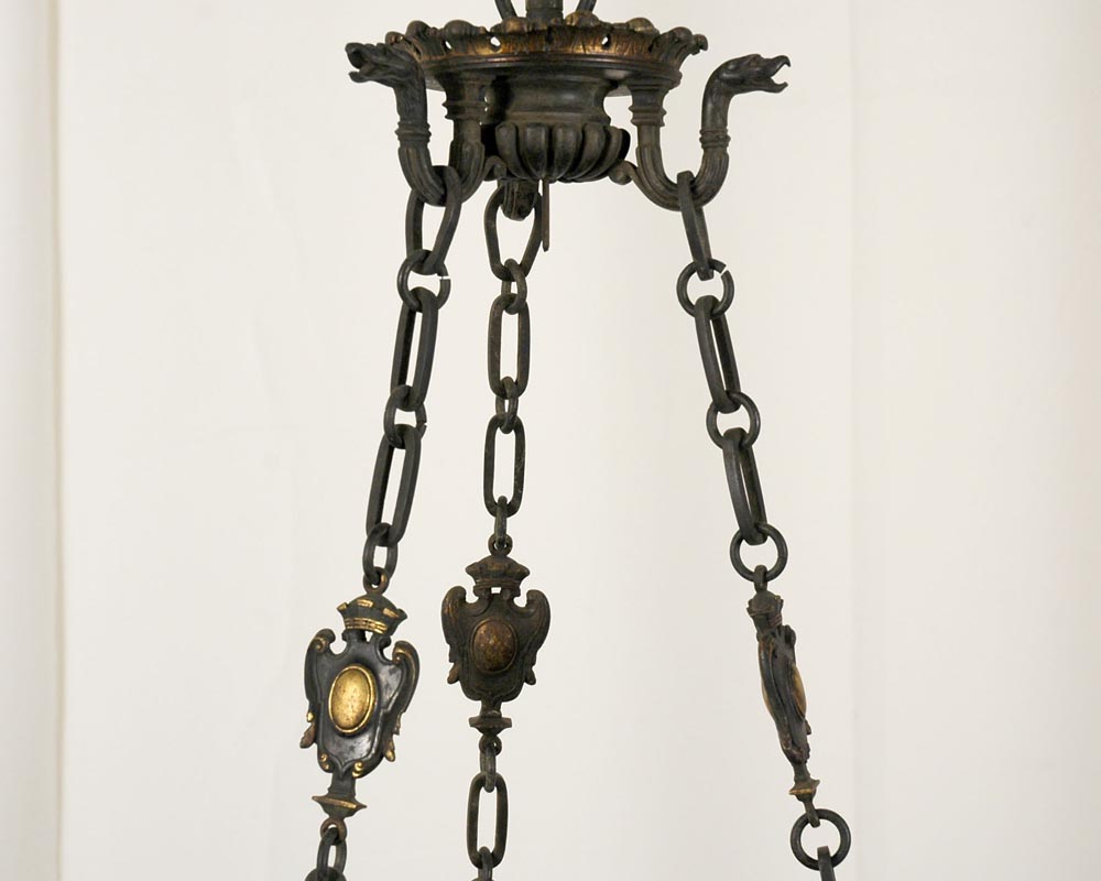 JULES VIEILLARD AND CO (Attributed to) : Chandelier with suspended earthenware center-5
