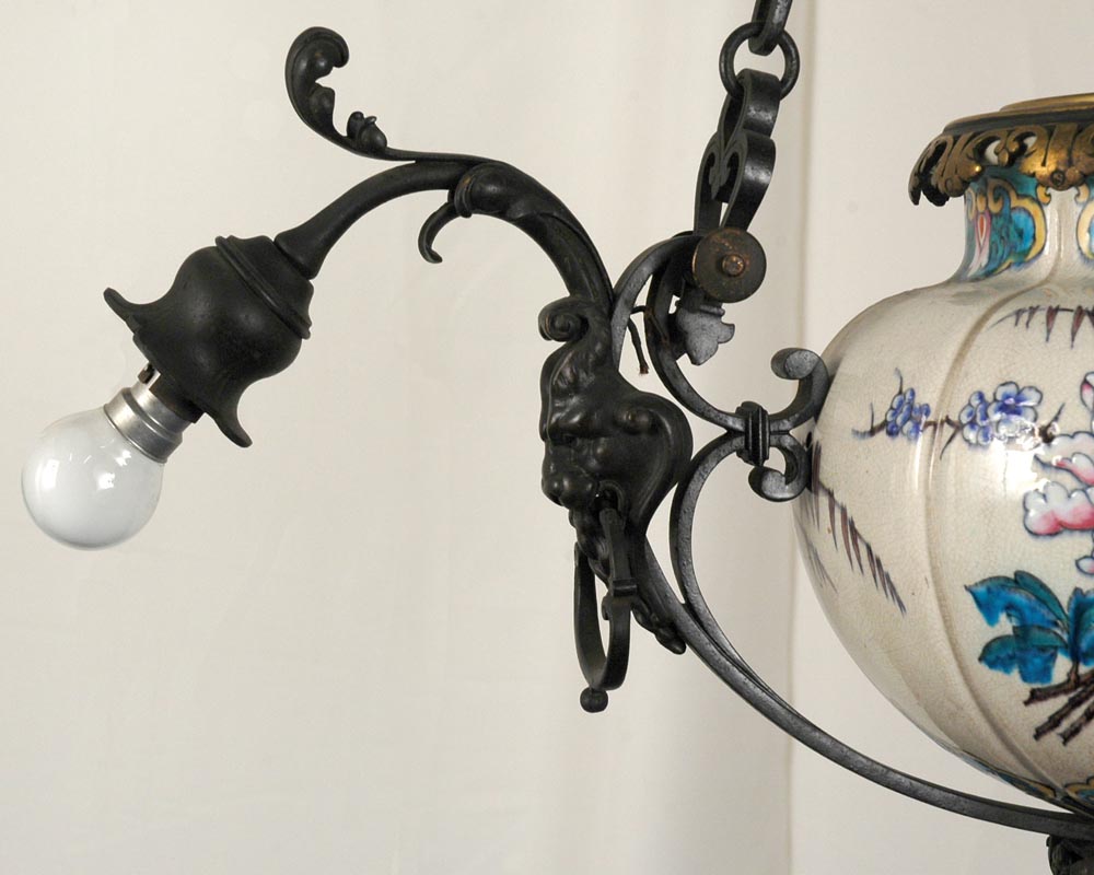 JULES VIEILLARD AND CO (Attributed to) : Chandelier with suspended earthenware center-6