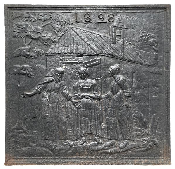 Fireback dated 1828 representing a scene from the tale 