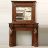 Walnut mantel and overmantel with Atlantes - Reference 1440 Width 5' 6'' ⅛   168cm Height 8' 8''    264cm