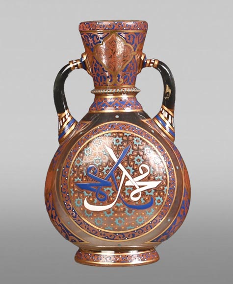 J & L LOBMEYR,  oriental style vase in enameled glass in the name of Mohamed-0