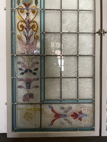 Set of 2 Napoleon III stained glass windows-7