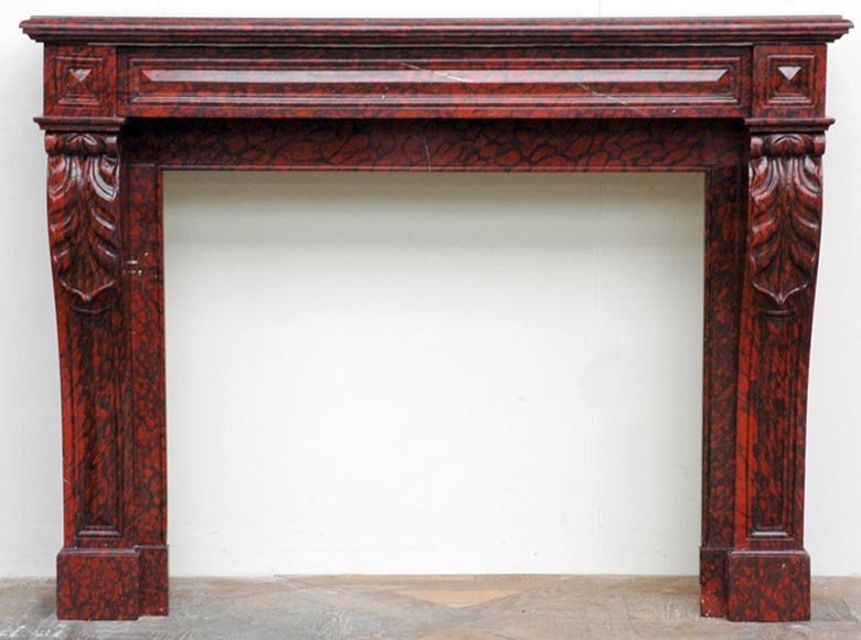 Red Griotte marble mantel with leaf modillions-0
