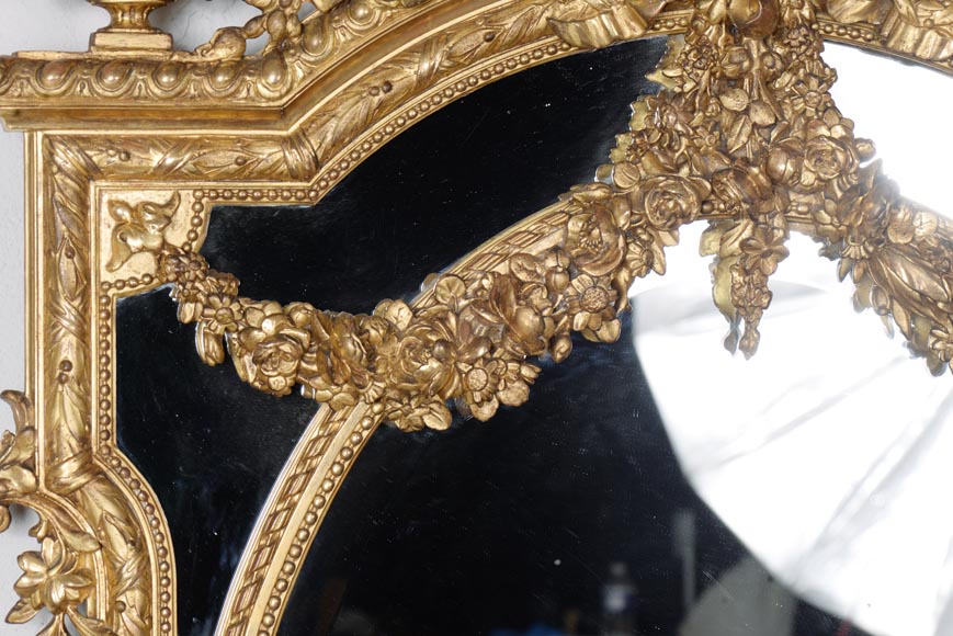 Louis XVI style gilt mirror with flower garlands and bevelled glass-4