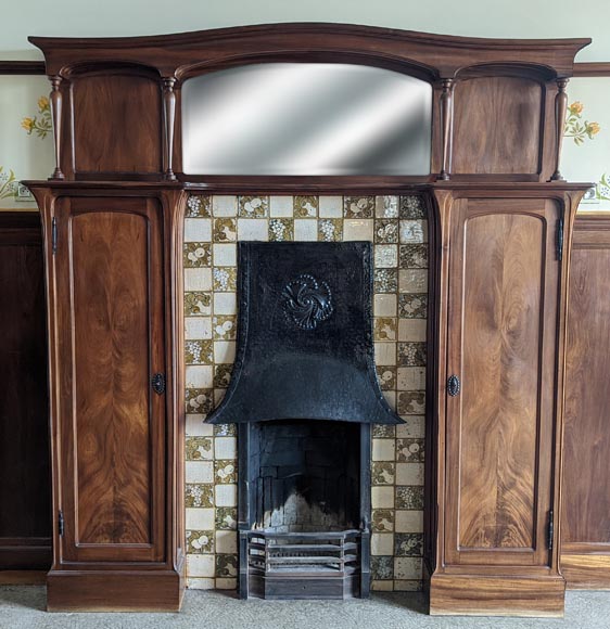 Art Nouveau style mahogany woodwork with fireplace-2