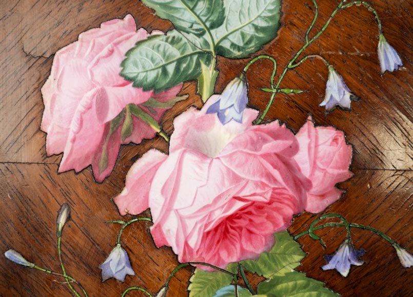 Of roses and bellflowers, the precious porcelain marquetry panel by Julien-Nicolas RIVART-3