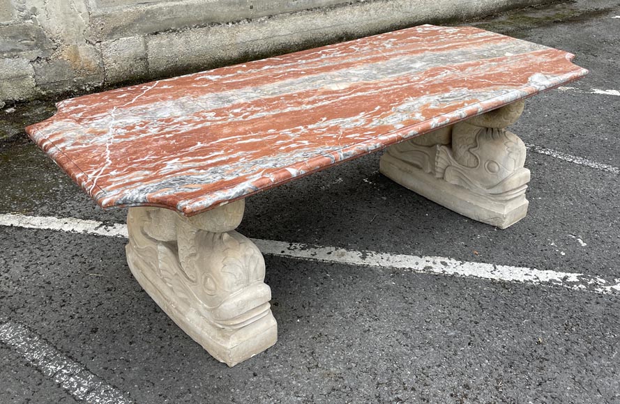 Marble table with dolphin legs-1