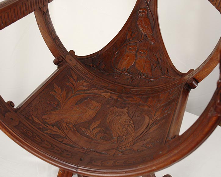 Italy, 19th century, Rare armchair with owls.-4
