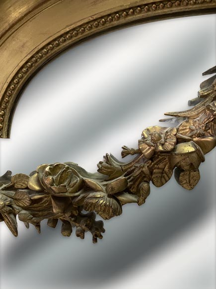 Napoleon III style gilded trumeau with pilasters and flower garlands-2
