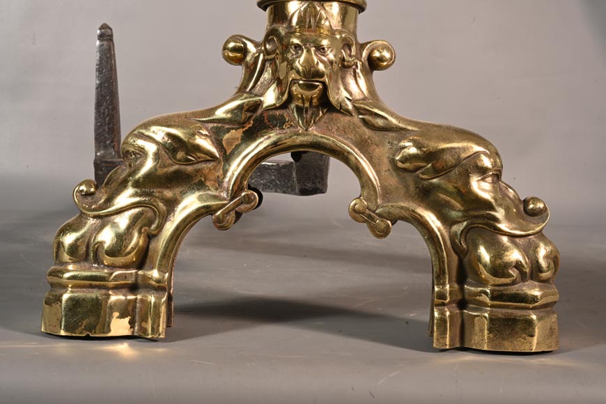 Pair of gilt bronze andirons-3