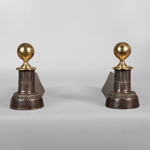 Pair of Napoleon III style polished bronze andirons-0