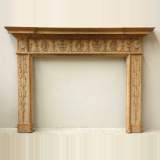 Carved Pinewood English Mantel with Floral Ornaments 
