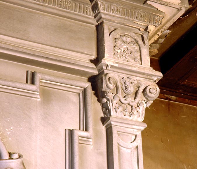 Monumental antique Neo-Renaissance style stone mantel coming from the Chateau of Montgeon-6