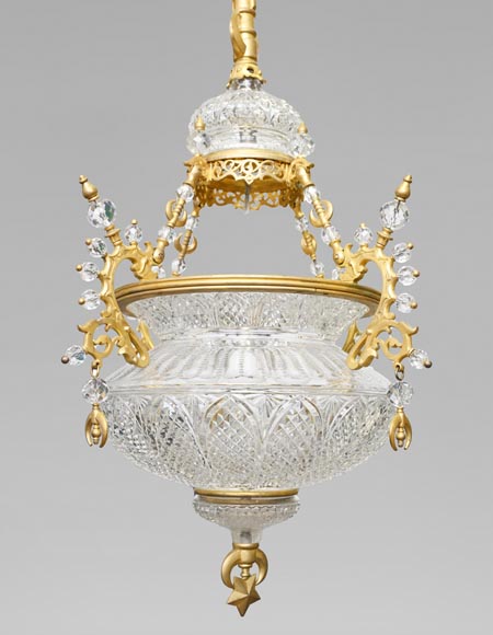 BACCARAT (Attributed to) - Oriental crystal and gilt bronze chandelier inspired by a mosque lamp-0