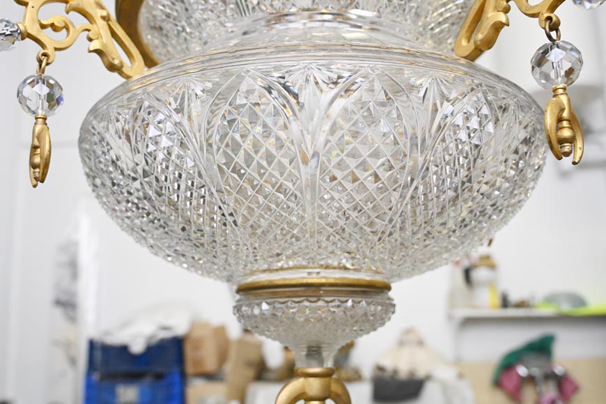 BACCARAT (Attributed to) - Oriental crystal and gilt bronze chandelier inspired by a mosque lamp-8