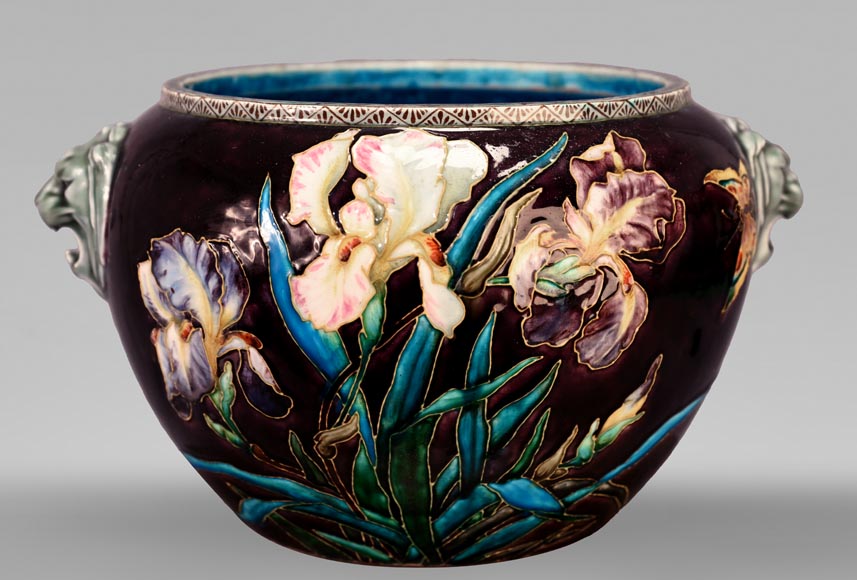 Théodore Deck, Vase with flowers and butterflies, c. 1880-0