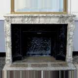 Antique Louis XVI Style White Marble Mantel with Pearls and Cast iron Insert 