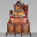 Maison des Bambous, Alfred PERRET and Ernest VIBERT (attributed to) - Japanese sideboard with fan-shaped mirror