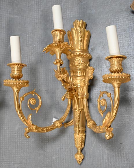 Pair of Louis XVI style ormolu sconces in the shape of a quiver-2