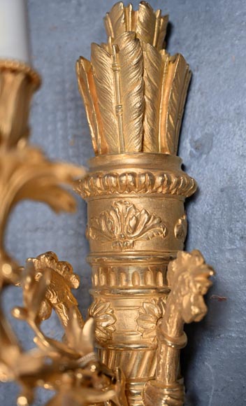Pair of Louis XVI style ormolu sconces in the shape of a quiver-5