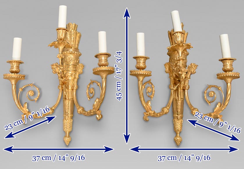 Pair of Louis XVI style ormolu sconces in the shape of a quiver-10