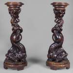 Maison des Bambous by Perret and Vibert (att. to) - Japonese style pair of sellettes with dragons decor