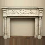Antique Louis XVI mantel in Carrara Marble with Columns and Cherubs