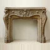 Rare antique mantel in cast iron with oak shelf