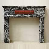 Antique mantel in black Marquina marble with red marble inlay