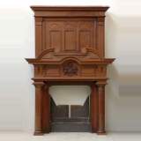 Antique Oak Mantel with columns and coat of arms