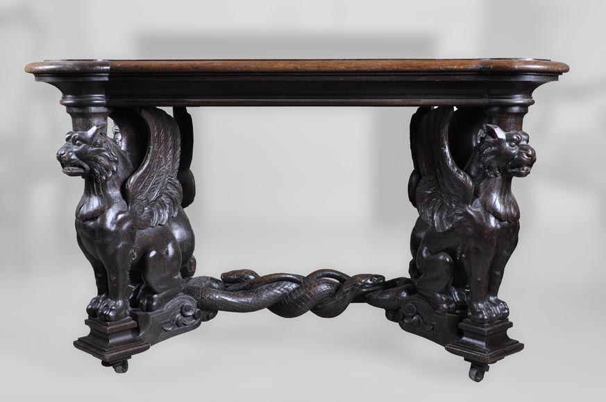 Sphinx Table in oak, Napoleon III style-1