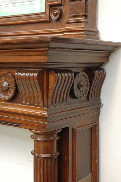 Antique walnut mantel with ceramic from the 19th century-4