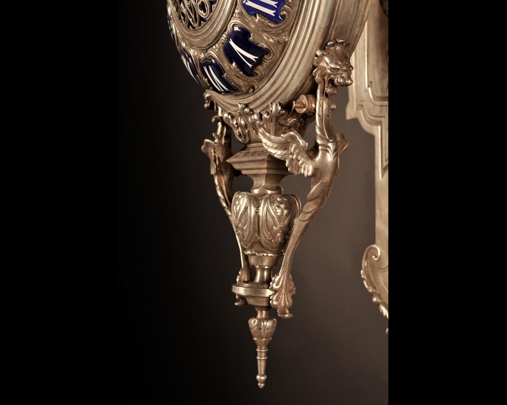 MARCHAND Léon and PIAT Frédéric-Eugène, Elegant silvered bronze and enamel cartel clock in the neo-Gothic style-2