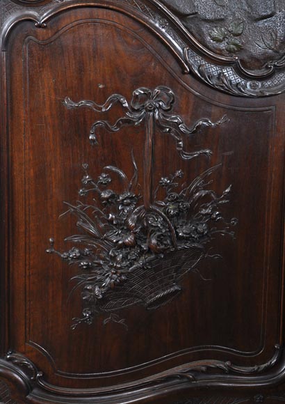 Antique Louis XV style carved walnut wardrobe with painted Japanese style decor-6