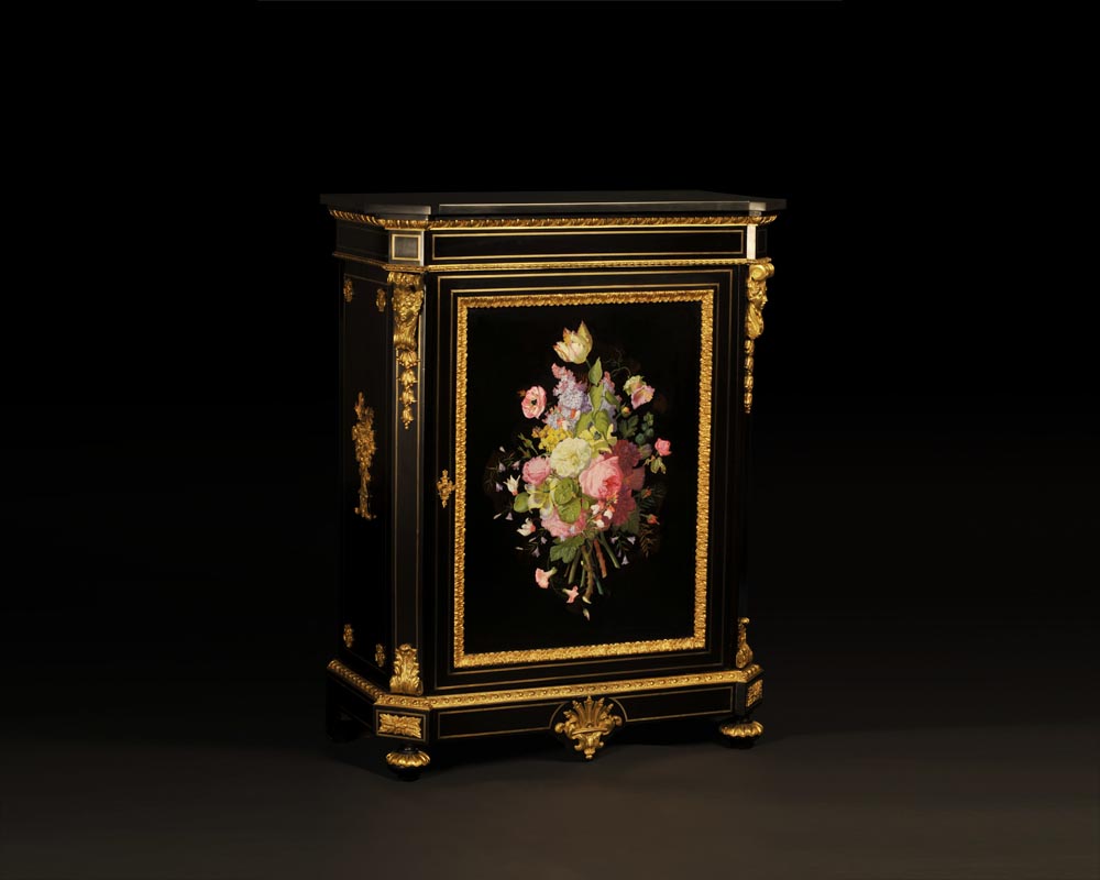 Julien-Nicolas RIVART (1802-1867) and Pierre-Joseph GUEROU - Pair of Side Cabinets decorated of bouquets in porcelain marquetry-1