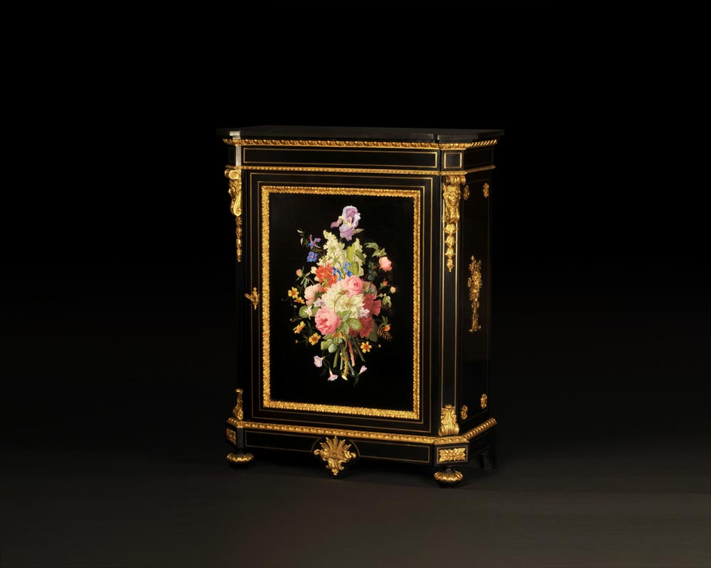 Julien-Nicolas RIVART (1802-1867) and Pierre-Joseph GUEROU - Pair of Side Cabinets decorated of bouquets in porcelain marquetry-2