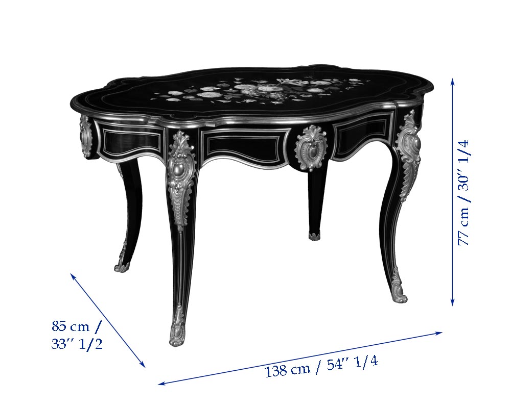 Julien-Nicolas RIVART (1802-1867) - Louis XV style table in ebonized pear wood inlaid with porcelain marquetry-3
