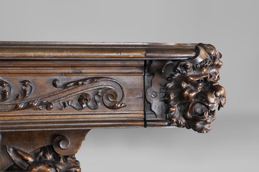 Beautiful antique Neo-Renaissance style walnut carved table with lions and mythical animals-5