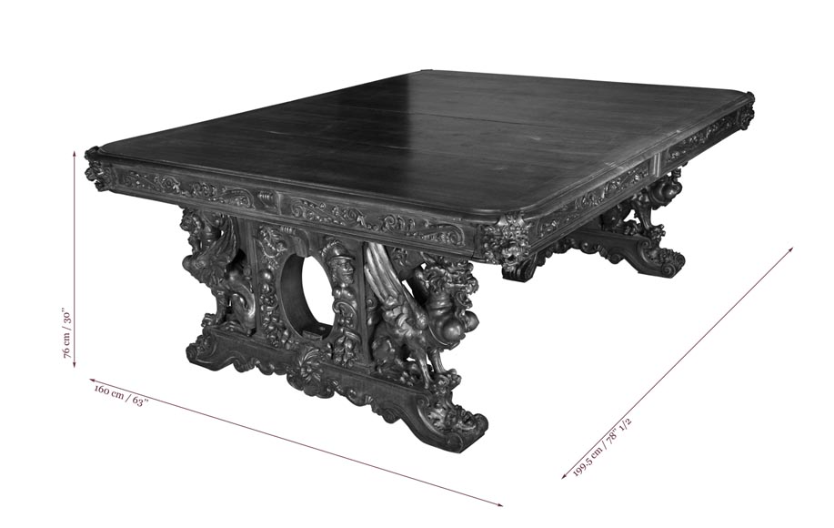 Beautiful antique Neo-Renaissance style walnut carved table with lions and mythical animals-8