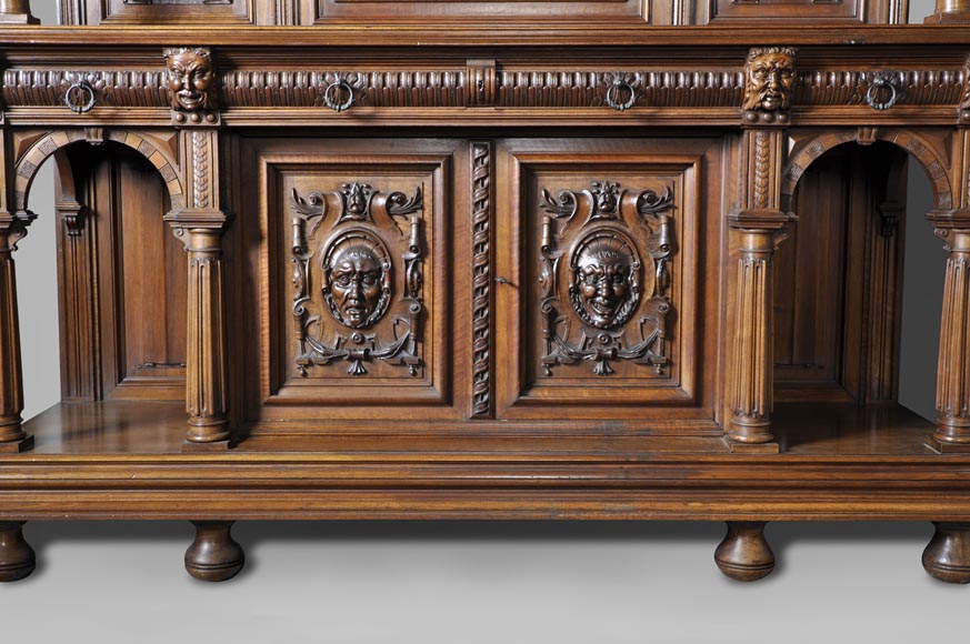 Large antique Neo-Gothic style carved walnut dresser with Satyrs decor-1