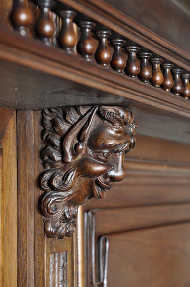 Large antique Neo-Gothic style carved walnut dresser with Satyrs decor-6