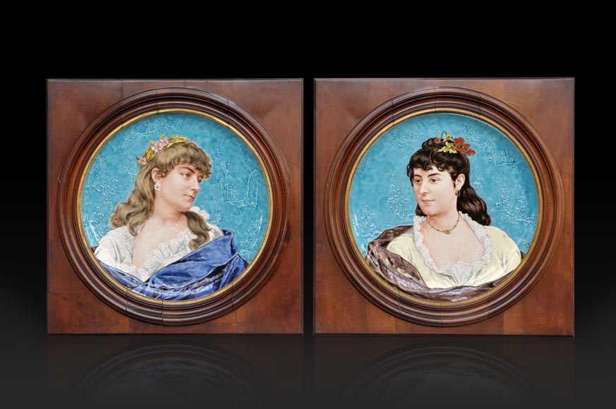 A. TEBARQUE - Pair of women portraits made out of glazed stoneware-0